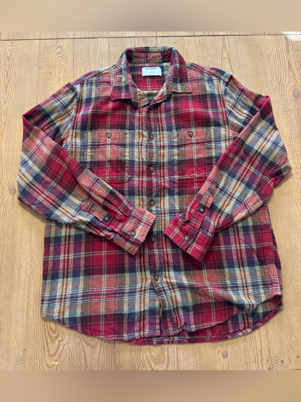 Old Navy Red Plaid Men’s Double-Brushed Flannel Shirt - Large